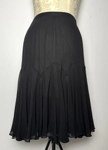 Dana Buchman Black 100% Silk Skirt 18 Plus Midi Flare Slit Hem Romantic Witchy - Picture 1 of 7