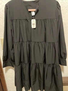 Vestido Babydoll Campesino Boho This & That Para Mujer Negro Manga Larga en Niveles Talla M - Imagen 1 de 14