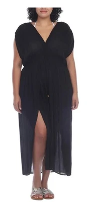 Raviya Plus Size Front Slit Cover-Up Maxi Dress Black 1X - Изображение 1 из 4