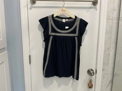 Blusa nova com etiquetas GAP verdadeira índigo azul marinho bordada slub algodão pequena - Imagem 1 de 4