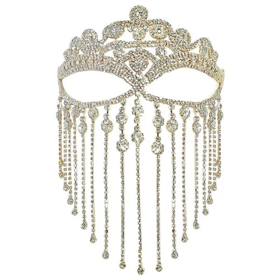 Women’s Rhinestones Tassel Face Veil Mask for Weddings Carnival Masquerade Party - Image 1 of 4