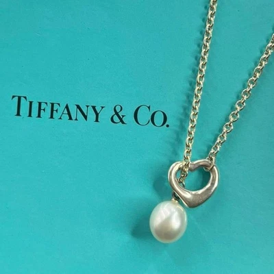 TIFFANY & Co. Lariat Open Heart Pearl Necklace Silver 925 Accessory vintage - image 1 of 4