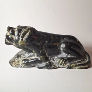 Old Carved Dark Green Black Natural Stone Figure FREE SHIPPING - Picture 1 of 15