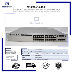 Cisco WS-C3850-24T-E 24 Port Gigabit Switch -2x Psu-C3850-NM-4-1G-Fast Shipping - Picture 1 of 6
