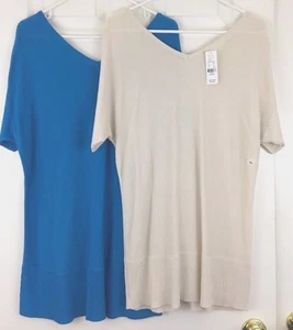 TWO Tunic Sweater Knit Tops Lightweight VNeck Rayon 1 Blue 1 Cream Size XL NEW - Picture 1 of 12