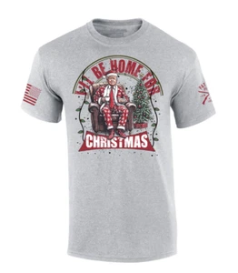 Patriot Pride Mens Festive Funny Trump I'll Be Home For Christmas Short Sleeve - Picture 1 of 5