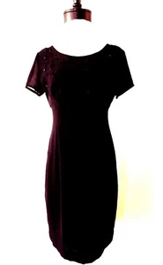 Liz Claiborne Vintage Kleid 6 schwarz Etui Cocktail Perlen Stickerei transparente Ärmel - Bild 1 von 6