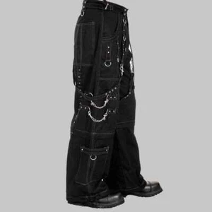 Men's Gothic Jeans Cyber Chain Thread Punk Bondage Goth Pant Metal Stud Trousers - Picture 1 of 4
