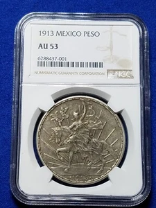 1913 Mexico Silver Un Peso Caballito NGC AU 53 - Picture 1 of 2