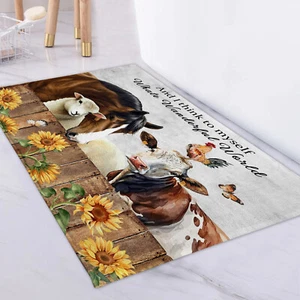 Rustic Farm Animal Cow Area Rug Kid Play Carpet Living Room Floor Beach Mat - Picture 1 of 11