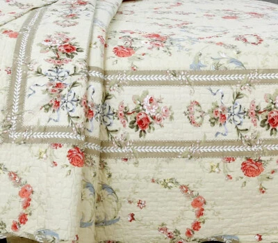 VICTORIAN ROSE 3pc King QUILT SET : COTTON COZY CHIC SHABBY COTTAGE VINTAGE - Image 1 of 4