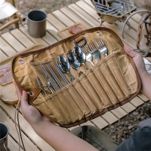 12 in 1 Outdoor Tableware Fork/Spoon/Knife/Storage Bag Camping Stainless Steel - Picture 1 of 12
