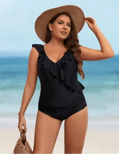NEW Tummy Control Swimsuits Slimming 1 Pc Ruffle Swimwear XL - Picture 1 of 4