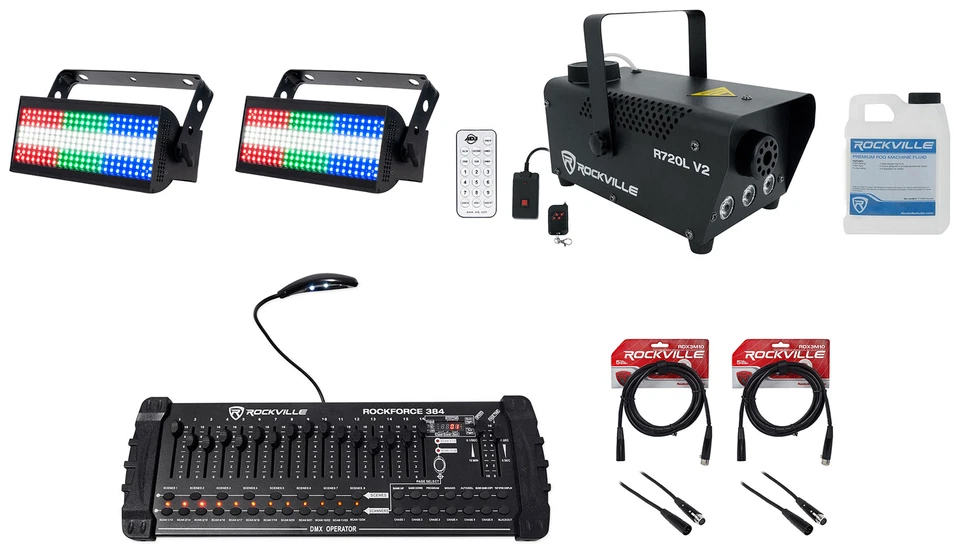 (2) American DJ JOLT 300 RF Blinder/Strobe Lights+DMX Controller+Fogger+Remote - Image 1 of 4