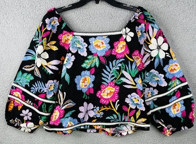 C&C CALIFORNIA Blouse Top Women Large Linen Peasant Floral Boho Vacation - Image 1 of 4