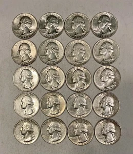 Nice looking lot of 20 90% silver 1964-D circulated Washington quarters - Picture 1 of 2