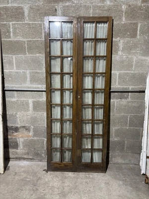 ~ PUERTAS FRANCESAS ANTIGUAS CASTAÑO 36 LITE DOBLE ENTRADA ~ 33,5 X 82,75 ~ SALVAMENTO Foto 1 de 4