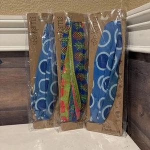 Karma Brand Wide Head Bands Set Of 3 Blue Circles Flamingo Pineapple New Boho - Picture 1 of 4