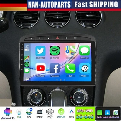 DAB+ 9" Android15 2+64G Autoradio GPS Navi WiFi Für Peugeot 308 408 RCZ 2007-15 - Bild 1 von 4