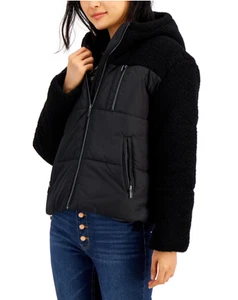 CoffeeShop Women's Faux-Sherpa Teddy Puffer Jacket Black XXL NEW $119 CA071276MJ - Picture 1 of 2