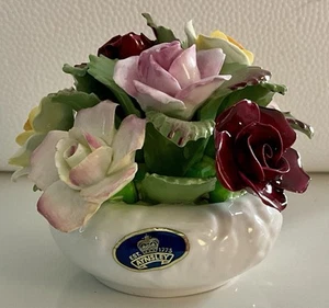 AYNSLEY Fine Bone China Rosenstrauß im weißen Blumentopf handbemalt England - Bild 1 von 9