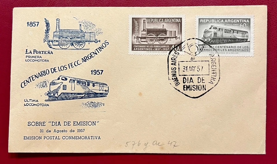 ARGENTINA * "CENTENARY OF ARGENTINE RAILWAYS" - FDC - Image 1 of 1