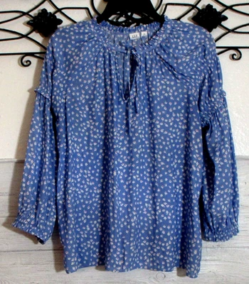 Gap Women's Top Size M Long Sleeve Blue Floral Round Neck - Image 1 of 4