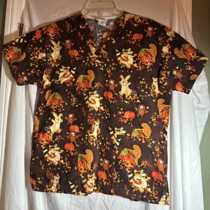 Top Uniforme Médico Peaches Otoño Cosecha Tema con Critters Damas M Mediano - Imagen 1 de 5