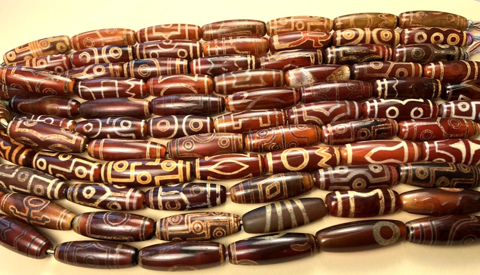 Cuentas de piedra natural ágata tibetana 10x30 mm ovaladas (7 piezas) Foto 1 de 1