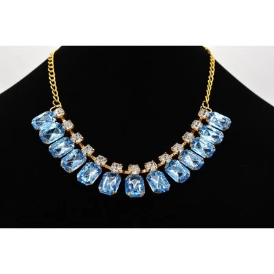 Collar de Cristal llamativo Estrás Punta Azul Tono Dorado Brillante BinT Foto 1 de 4