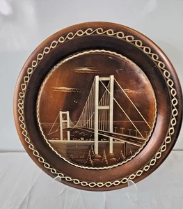 Vintage handgefertigte chinesische Xihoumen Hängebrücke Kupfer Wandbehang geätzte Platte - Bild 1 von 5
