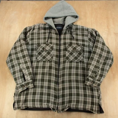 PURITAN hooded fleece lined full zip flannel shirt jacket LARGE vtg y2k workwear - Image 1 of 4