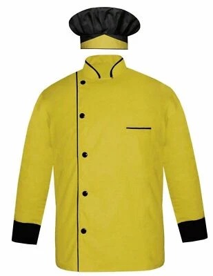 Chef Coat with Cap Full Sleeve Cuff and Collar Black Design Kitchen Uniform - Image 1 of 2