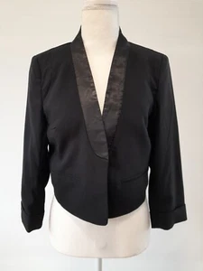 Forcast Women Open Front Black Blazer With Satin Trim Size 10 - Picture 1 of 10