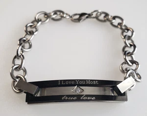 Oval Cable Link Bracelet Mens or Womens Silver Stainless Steel middle Stone - Picture 1 of 18