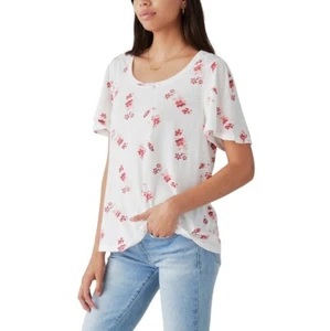 Lucky Brand Ladies' Size Small (4-6), Flutter Sleeve Top, Cream Multi Print - Picture 1 of 3