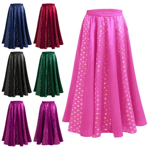Girls Indian Lehenga Metallic Floral Foil Printed Satin Skirt for Ethnic Party - Picture 1 of 42
