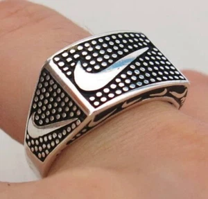 Solid 925 Sterling Silver Designer Nike Signet Christmas Men's Unisex Gift Ring - Picture 1 of 11