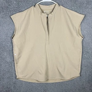 Figs Scrub Top Technical Collection Women's Large Brown Khaki Mandarin Collar - Picture 1 of 10