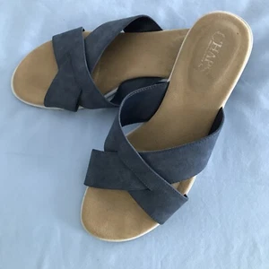 Chaps Olessia Size 8B Blue Slides Synthetic Women Sandal Wedge Low Heel Shoes - Picture 1 of 7