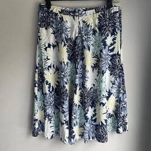 M&S UK 20 Falda Mezcla de Lino Azul Blanco Vacaciones Boho Verano Floral Hippie Playa - Imagen 1 de 12