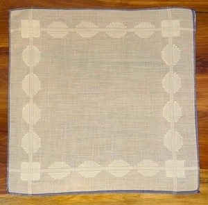 Vintage Ivory Handkerchief With Blue Trim Cotton Unisex Geometric Design Hankie - Picture 1 of 7