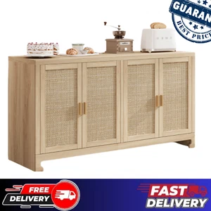 Rattan storage cabinet with 4 doors and shelves, sideboard buffet with storage - Picture 1 of 12
