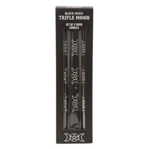 Set Of 3 Triple Moon Taper Dinner Candles - Black - Picture 1 of 5