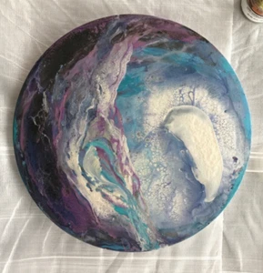 Original Round Painting "Cold Moon" Abstract Fine Art Canvas Signed by artist - Picture 1 of 2