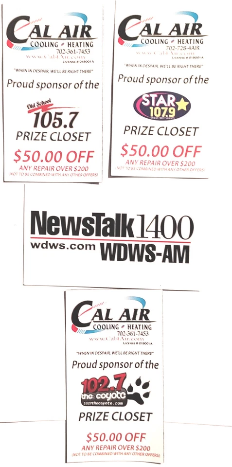 KCYE 102.7 KOAS 105.7 KVGS 107.9 LAS VEGAS WDWS 1400 CHAMGPAIGN FRIDGE MAGNETS - Image 1 of 1