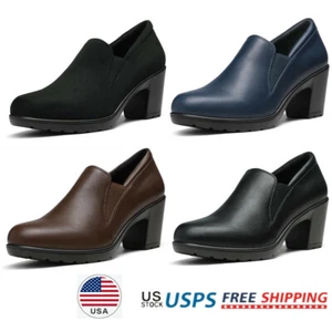 Women Chunky Heel Pump Shoe Low Block Heel Slip On Work Comfort Dress Pump Shoes - Picture 1 of 30