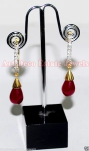 0.80ct Natural Round Diamond 14K Solid Yellow Gold Ruby Anniversary Hoop Earring - Picture 1 of 5