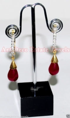 0.80ct Natural Round Diamond 14K Solid Yellow Gold Ruby Anniversary Hoop Earring - Image 1 of 4