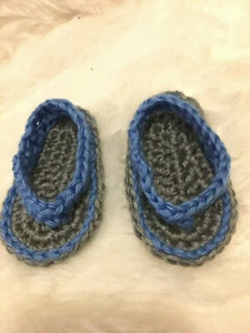 SANDALIAS BEBÉ CHANCLAS ZAPATOS GANCHILLO Talla 3-6 Meses Azul y Gris - Imagen 1 de 1